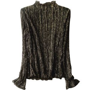 Gold and black ruffle edge blouse top